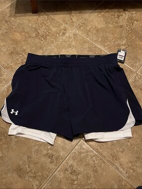 Under Armour Navy and White Men's 2-in-1 Training Shorts 2X NWT